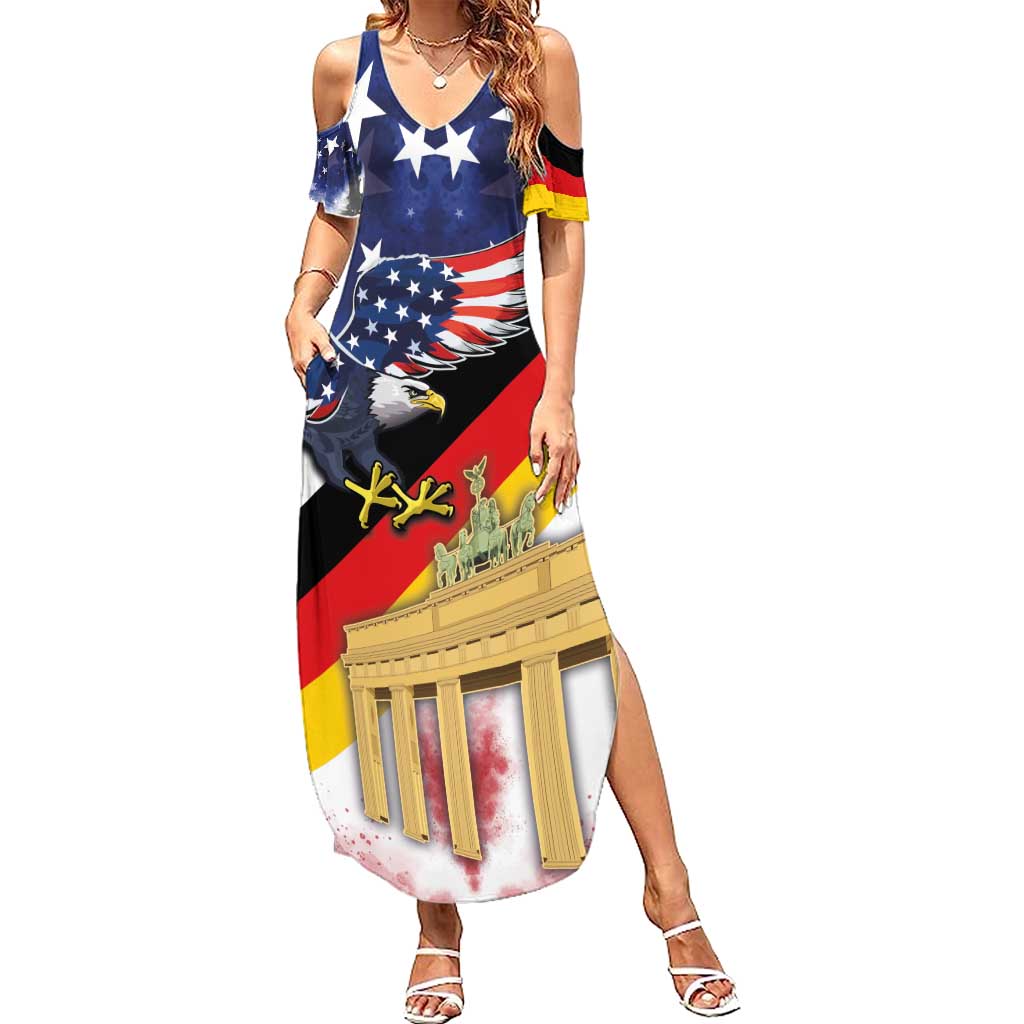 German American Heritage Month Summer Maxi Dress United States Eagle and Brandenburg Gate with National Flag - Wonder Print Shop