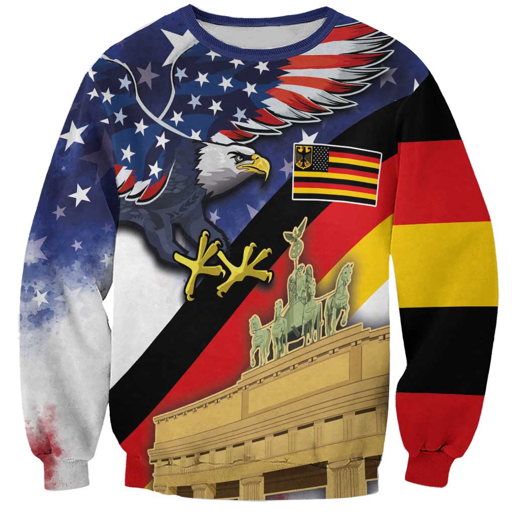 German American Heritage Month Sweatshirt United States Eagle and Brandenburg Gate with National Flag - Wonder Print Shop