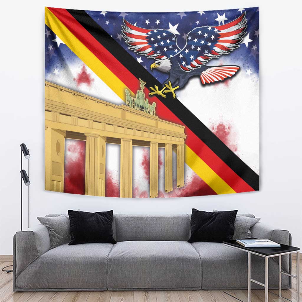 German American Heritage Month Tapestry United States Eagle and Brandenburg Gate with National Flag - Wonder Print Shop