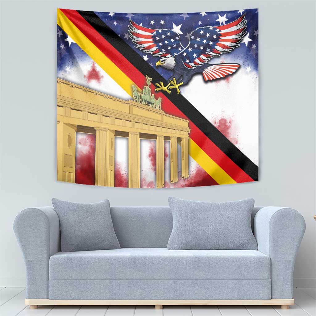 German American Heritage Month Tapestry United States Eagle and Brandenburg Gate with National Flag - Wonder Print Shop