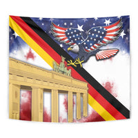 German American Heritage Month Tapestry United States Eagle and Brandenburg Gate with National Flag - Wonder Print Shop