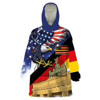 German American Heritage Month Wearable Blanket Hoodie United States Eagle and Brandenburg Gate with National Flag - Wonder Print Shop