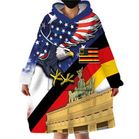 German American Heritage Month Wearable Blanket Hoodie United States Eagle and Brandenburg Gate with National Flag - Wonder Print Shop