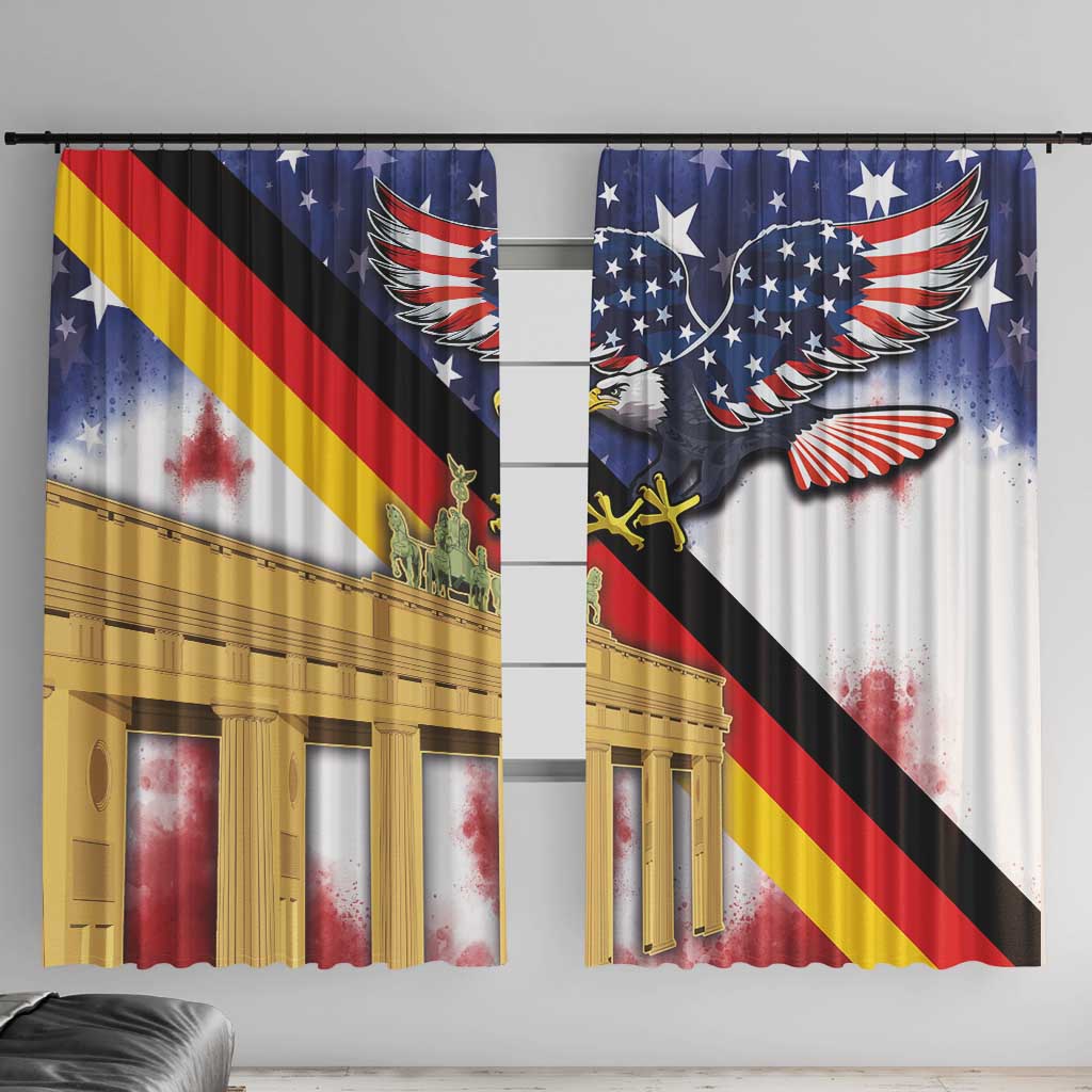 German American Heritage Month Window Curtain United States Eagle and Brandenburg Gate with National Flag - Wonder Print Shop
