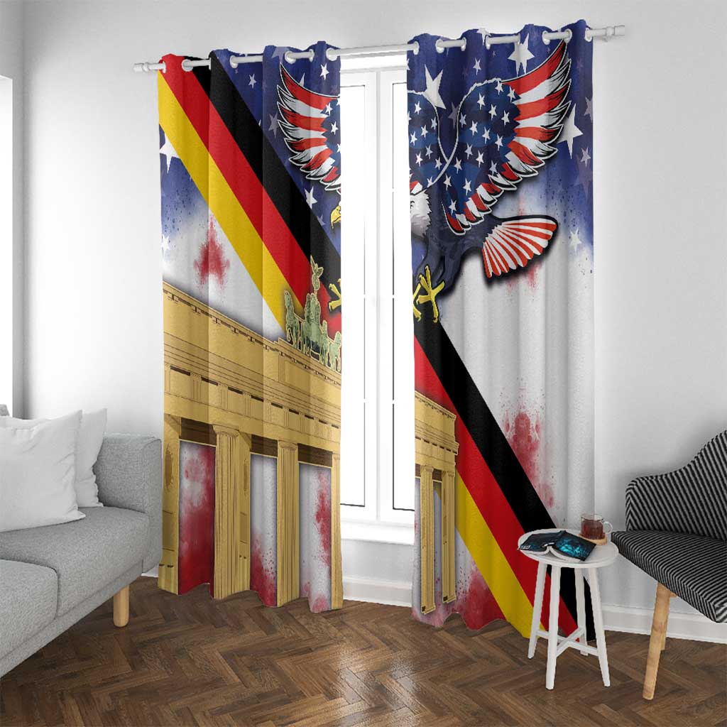 German American Heritage Month Window Curtain United States Eagle and Brandenburg Gate with National Flag - Wonder Print Shop