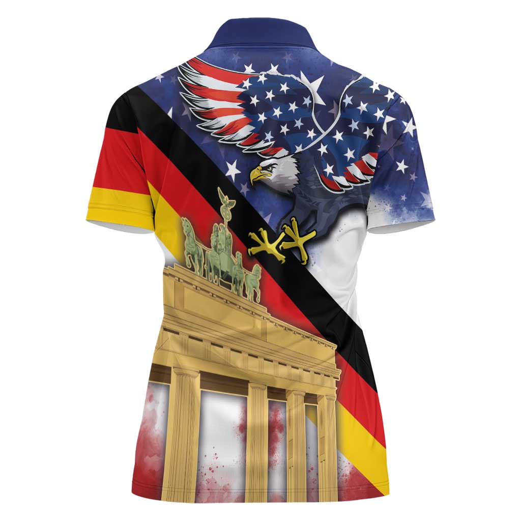 German American Heritage Month Women Polo Shirt United States Eagle and Brandenburg Gate with National Flag - Wonder Print Shop
