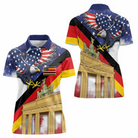 German American Heritage Month Women Polo Shirt United States Eagle and Brandenburg Gate with National Flag - Wonder Print Shop
