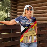 German American Heritage Month Women Polo Shirt United States Eagle and Brandenburg Gate with National Flag - Wonder Print Shop