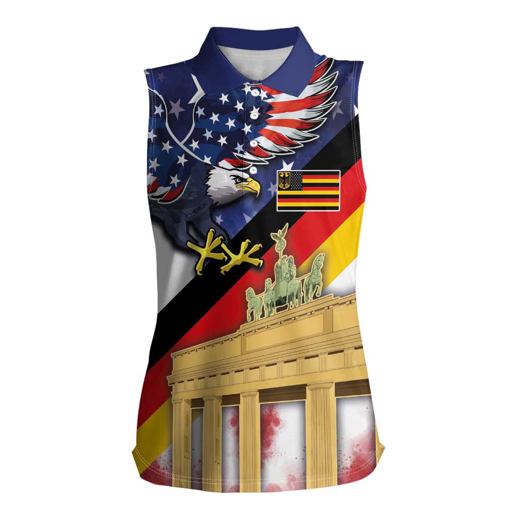 German American Heritage Month Women Sleeveless Polo Shirt United States Eagle and Brandenburg Gate with National Flag - Wonder Print Shop