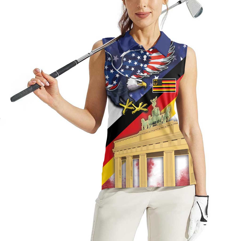 German American Heritage Month Women Sleeveless Polo Shirt United States Eagle and Brandenburg Gate with National Flag - Wonder Print Shop