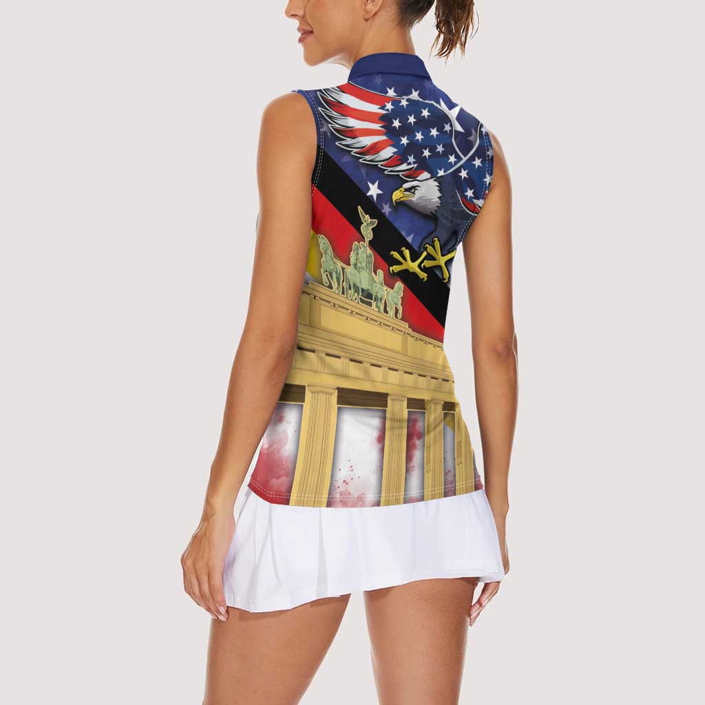 German American Heritage Month Women Sleeveless Polo Shirt United States Eagle and Brandenburg Gate with National Flag - Wonder Print Shop