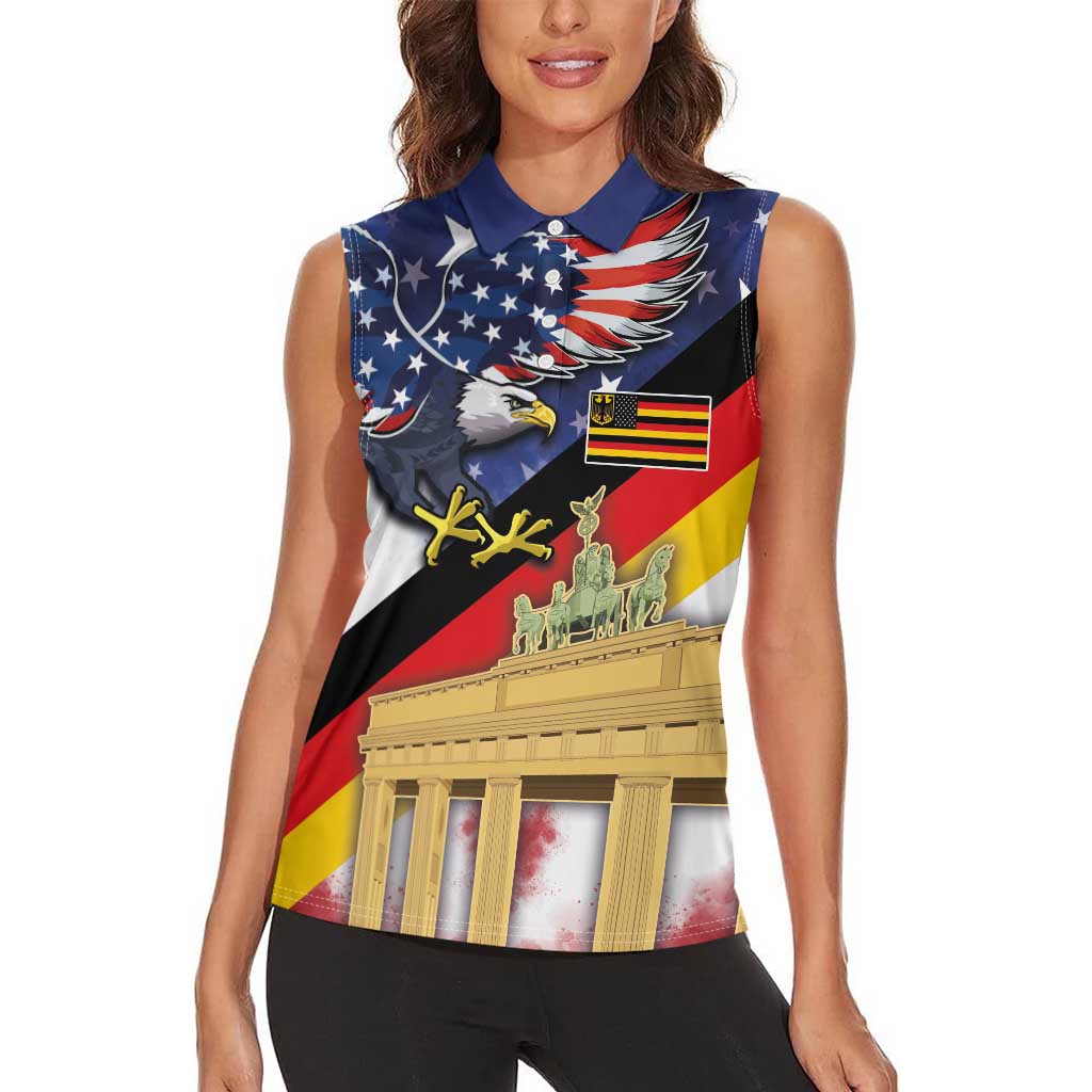 German American Heritage Month Women Sleeveless Polo Shirt United States Eagle and Brandenburg Gate with National Flag - Wonder Print Shop