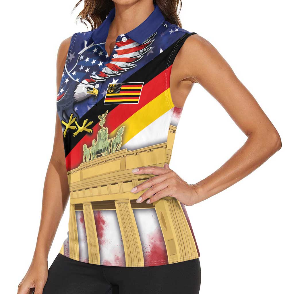 German American Heritage Month Women Sleeveless Polo Shirt United States Eagle and Brandenburg Gate with National Flag - Wonder Print Shop