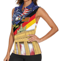 German American Heritage Month Women Sleeveless Polo Shirt United States Eagle and Brandenburg Gate with National Flag - Wonder Print Shop
