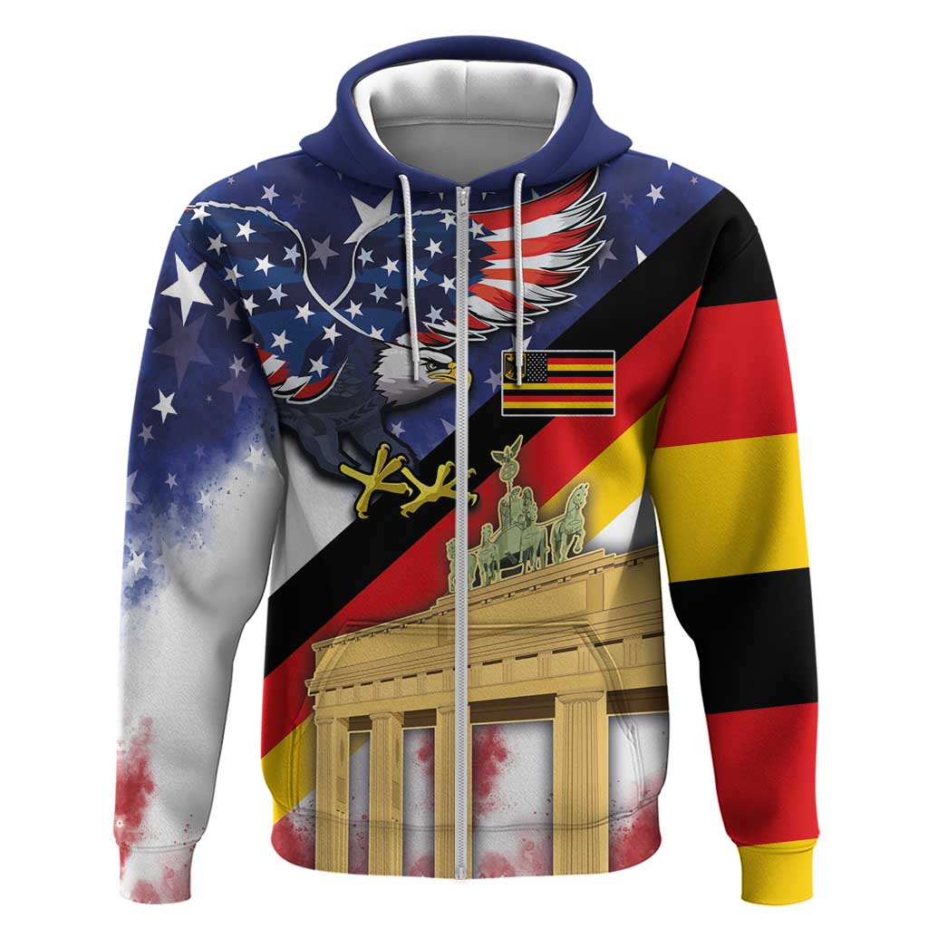 German American Heritage Month Zip Hoodie United States Eagle and Brandenburg Gate with National Flag - Wonder Print Shop