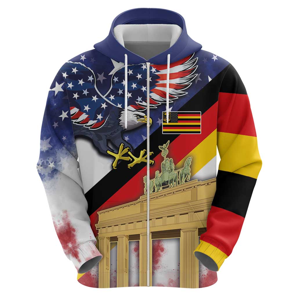 German American Heritage Month Zip Hoodie United States Eagle and Brandenburg Gate with National Flag - Wonder Print Shop