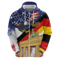 German American Heritage Month Zip Hoodie United States Eagle and Brandenburg Gate with National Flag - Wonder Print Shop