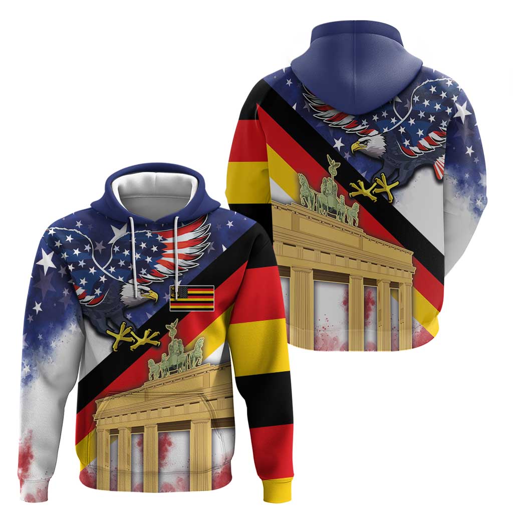 German American Heritage Month Zip Hoodie United States Eagle and Brandenburg Gate with National Flag - Wonder Print Shop