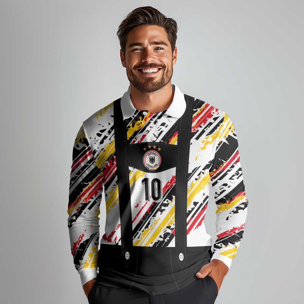 Custom German Football Long Sleeve Polo Shirt Die Mannschaft-Lederhosen Costume Style - Wonder Print Shop