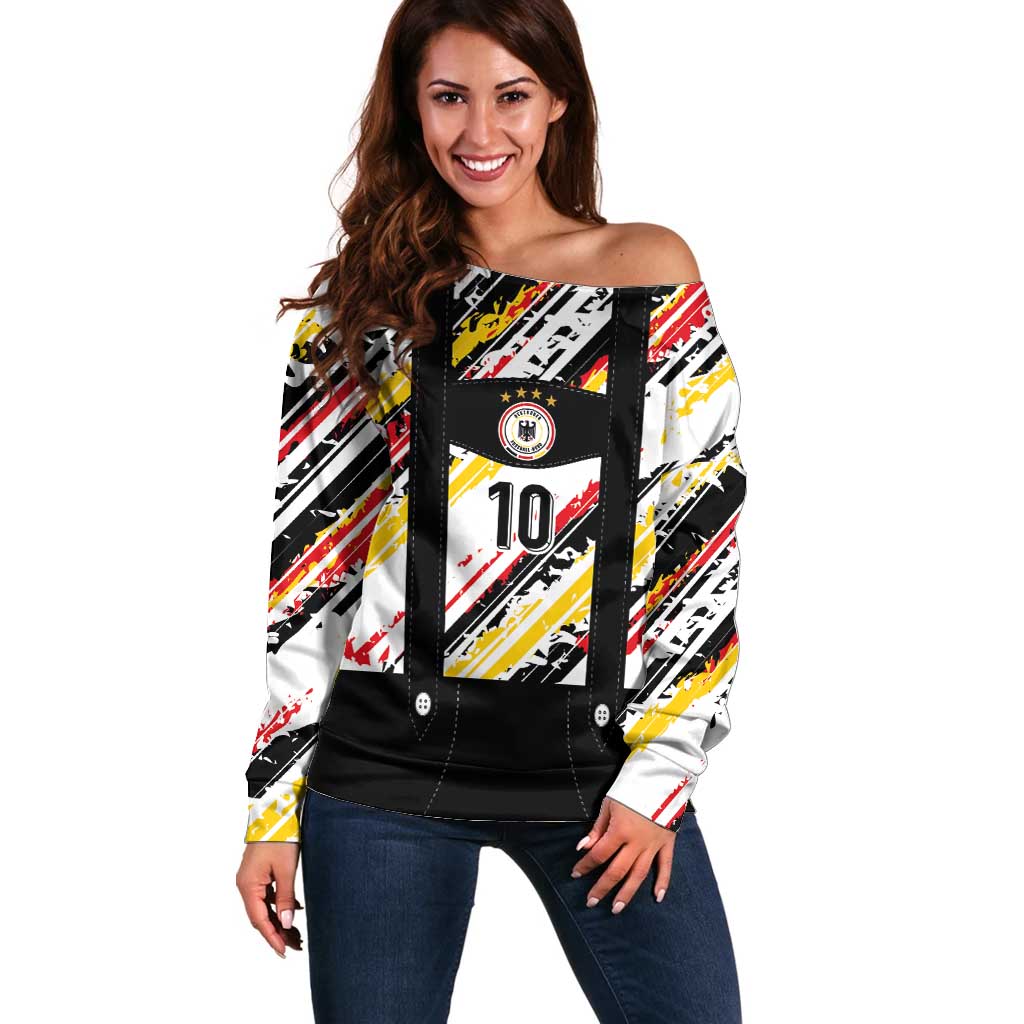 Custom German Football Off Shoulder Sweater Die Mannschaft-Lederhosen Costume Style - Wonder Print Shop