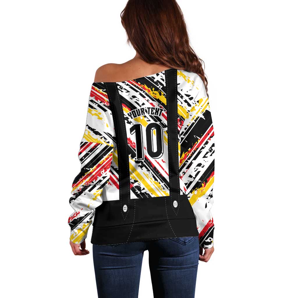 Custom German Football Off Shoulder Sweater Die Mannschaft-Lederhosen Costume Style - Wonder Print Shop