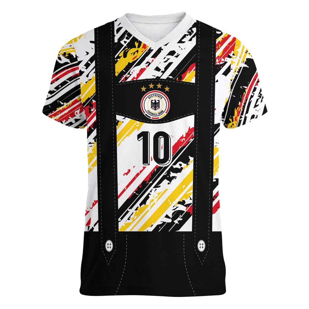 Custom German Football Women V-Neck T-Shirt Die Mannschaft-Lederhosen Costume Style - Wonder Print Shop