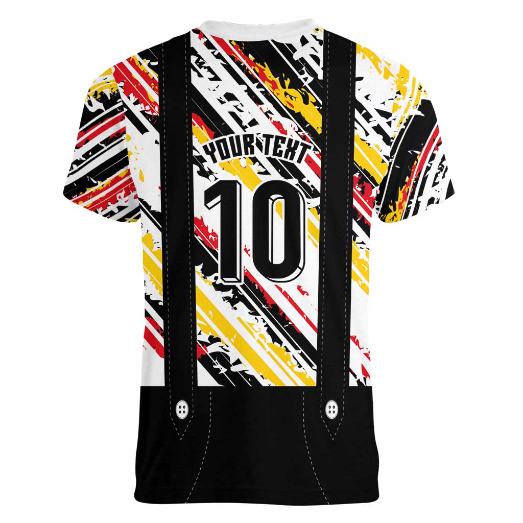 Custom German Football Women V-Neck T-Shirt Die Mannschaft-Lederhosen Costume Style - Wonder Print Shop