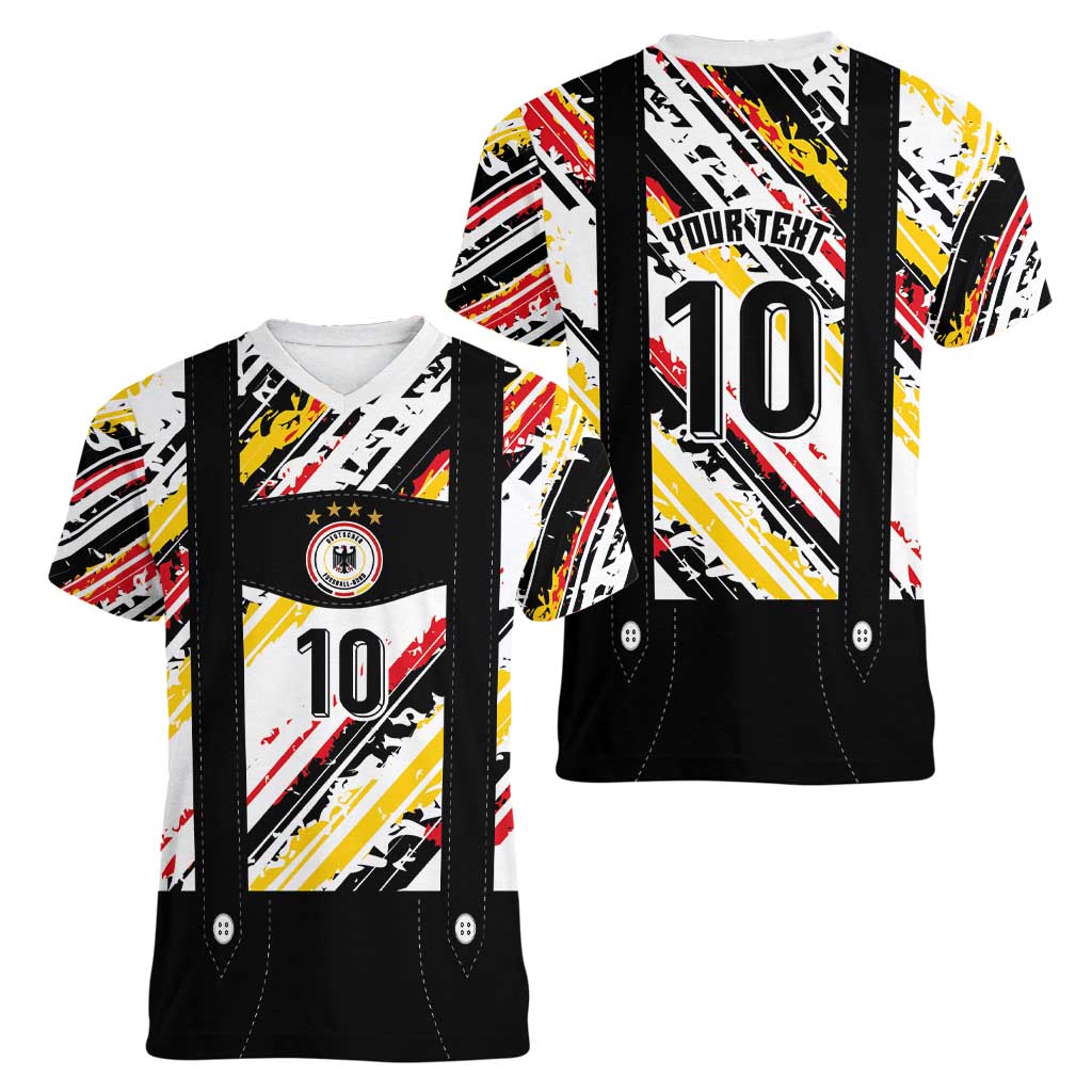 Custom German Football Women V-Neck T-Shirt Die Mannschaft-Lederhosen Costume Style - Wonder Print Shop