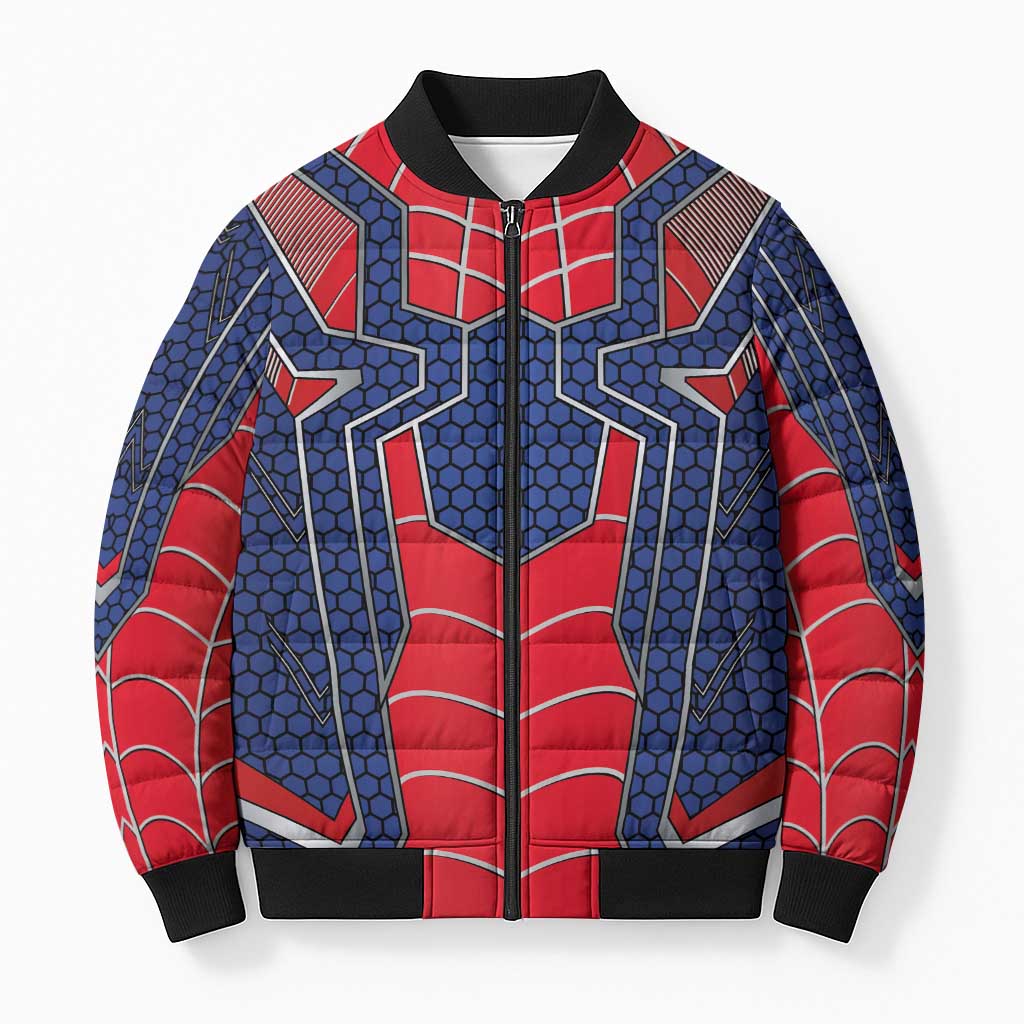Custom Spider Hero Costume Bomber Puffer Jacket - Wonder Print Shop