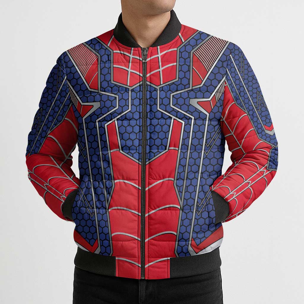 Custom Spider Hero Costume Bomber Puffer Jacket - Wonder Print Shop