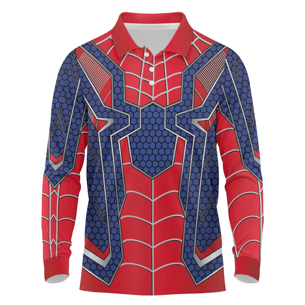 Custom Spider Hero Costume Long Sleeve Polo Shirt - Wonder Print Shop