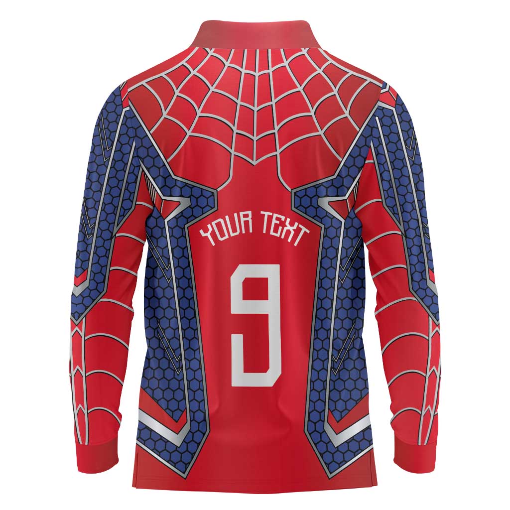Custom Spider Hero Costume Long Sleeve Polo Shirt - Wonder Print Shop