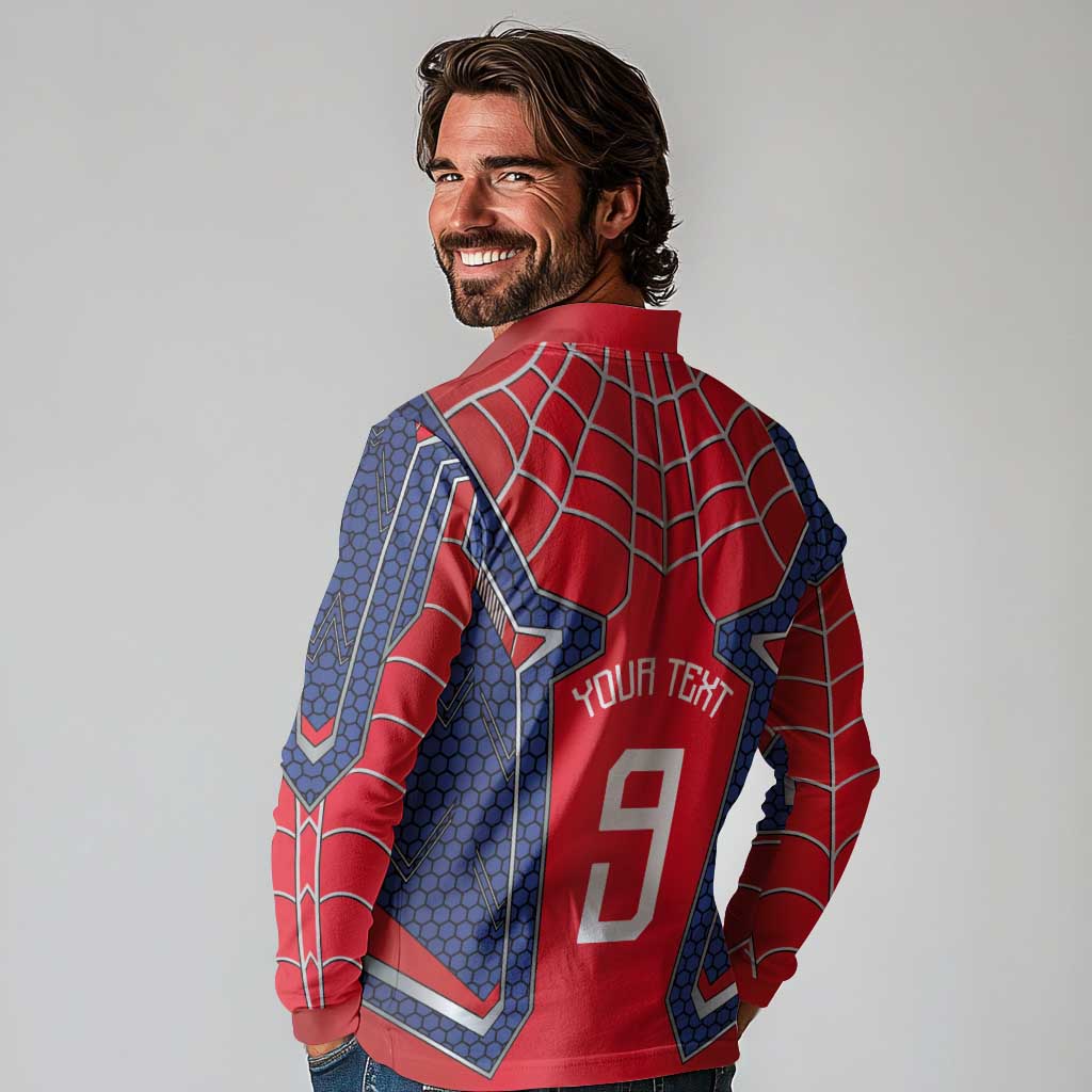Custom Spider Hero Costume Long Sleeve Polo Shirt - Wonder Print Shop