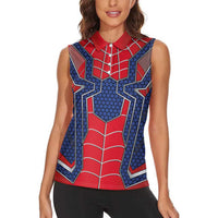 Custom Spider Hero Costume Women Sleeveless Polo Shirt - Wonder Print Shop