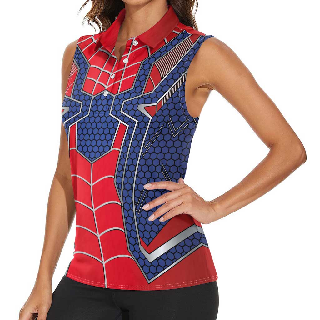 Custom Spider Hero Costume Women Sleeveless Polo Shirt - Wonder Print Shop