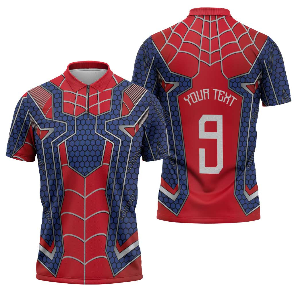 Custom Spider Hero Costume Zipper Polo Shirt - Wonder Print Shop