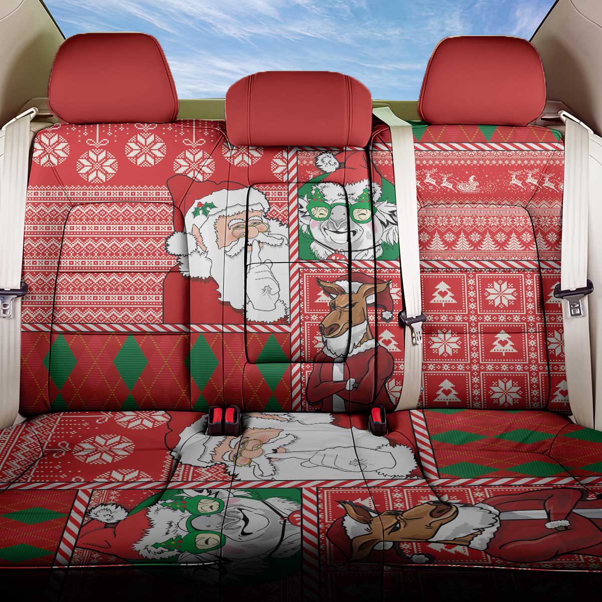 Australian Christmas Back Car Seat Cover - Santa Koala Kangaroo and Holiday Cheer - Wonder Print Shop