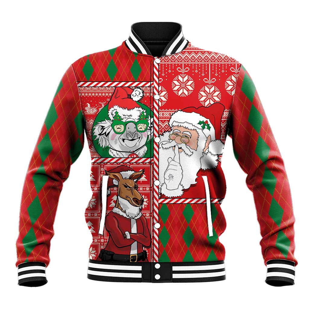 Australian Christmas Baseball Jacket - Santa Koala Kangaroo and Holiday Cheer - Wonder Print Shop