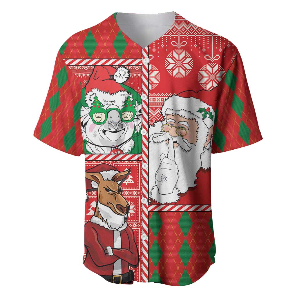Australian Christmas Baseball Jersey - Santa Koala Kangaroo and Holiday Cheer - Wonder Print Shop