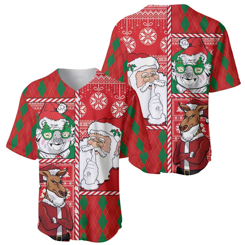 Australian Christmas Baseball Jersey - Santa Koala Kangaroo and Holiday Cheer - Wonder Print Shop