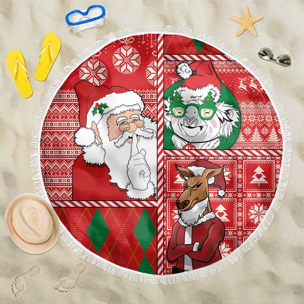 Australian Christmas Beach Blanket - Santa Koala Kangaroo and Holiday Cheer - Wonder Print Shop