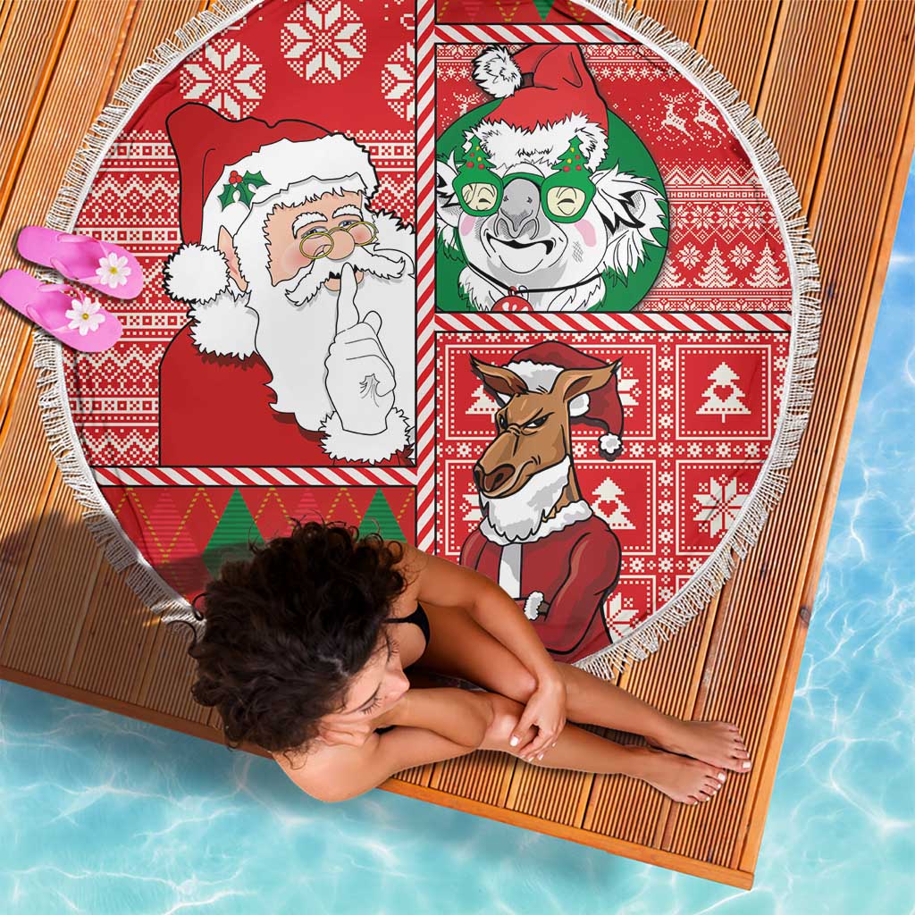 Australian Christmas Beach Blanket - Santa Koala Kangaroo and Holiday Cheer - Wonder Print Shop
