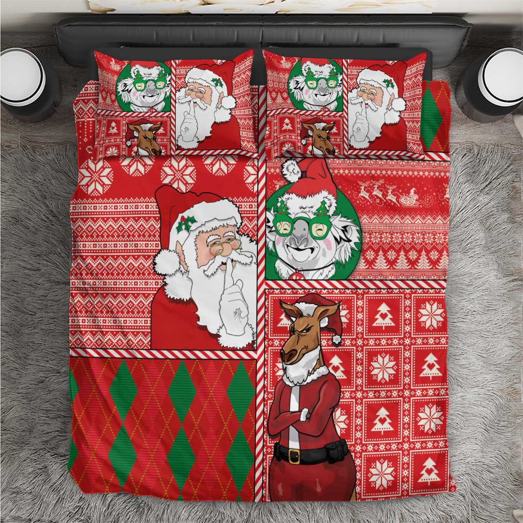 Australian Christmas Bedding Set - Santa Koala Kangaroo and Holiday Cheer - Wonder Print Shop