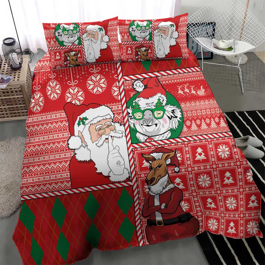 Australian Christmas Bedding Set - Santa Koala Kangaroo and Holiday Cheer - Wonder Print Shop