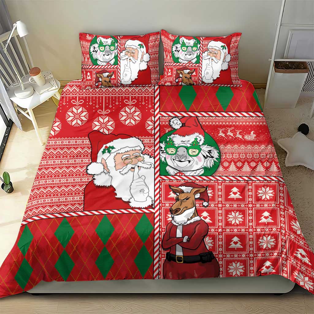 Australian Christmas Bedding Set - Santa Koala Kangaroo and Holiday Cheer - Wonder Print Shop