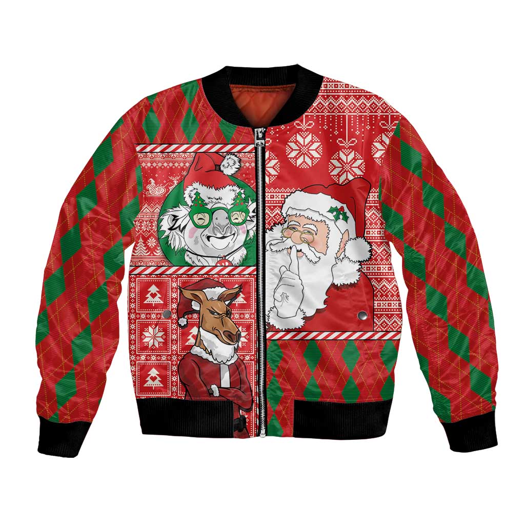 Australian Christmas Bomber Jacket - Santa Koala Kangaroo and Holiday Cheer - Wonder Print Shop