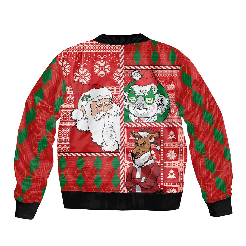 Australian Christmas Bomber Jacket - Santa Koala Kangaroo and Holiday Cheer - Wonder Print Shop