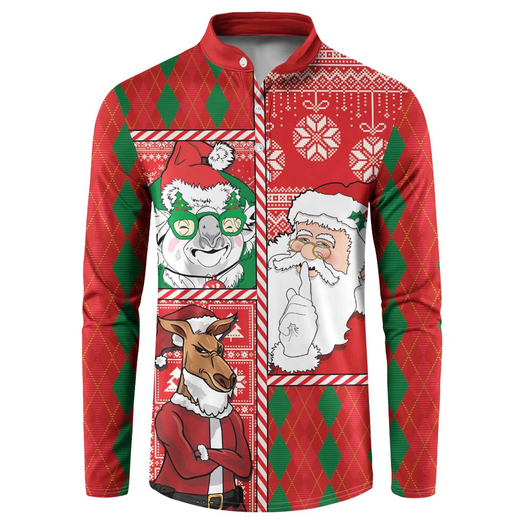 Australian Christmas Button Sweatshirt - Santa Koala Kangaroo and Holiday Cheer - Wonder Print Shop