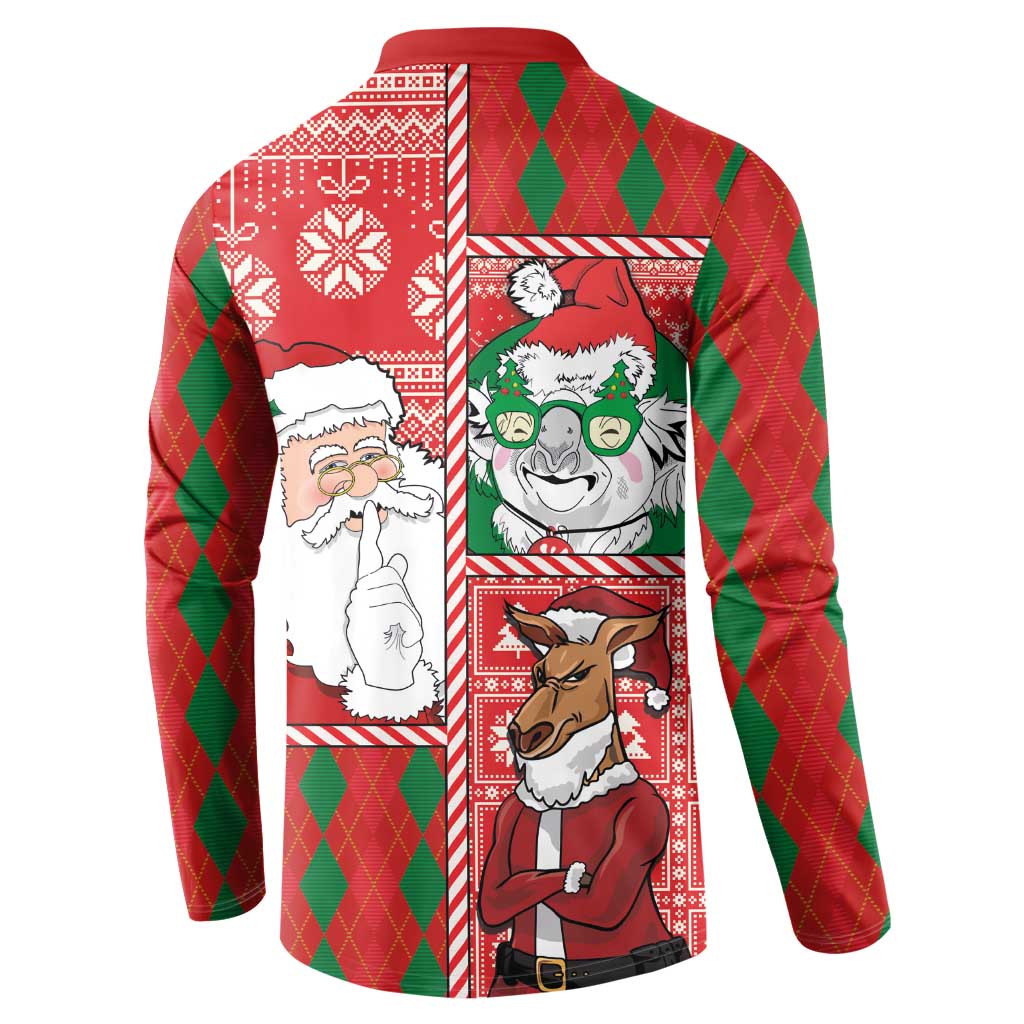 Australian Christmas Button Sweatshirt - Santa Koala Kangaroo and Holiday Cheer - Wonder Print Shop