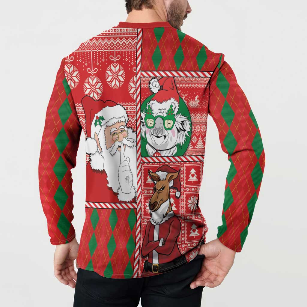 Australian Christmas Button Sweatshirt - Santa Koala Kangaroo and Holiday Cheer - Wonder Print Shop